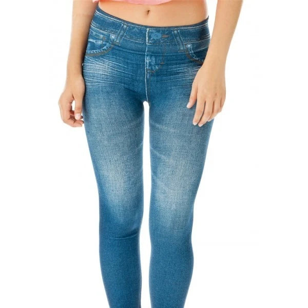 Kék farmerhatású leggings közelről