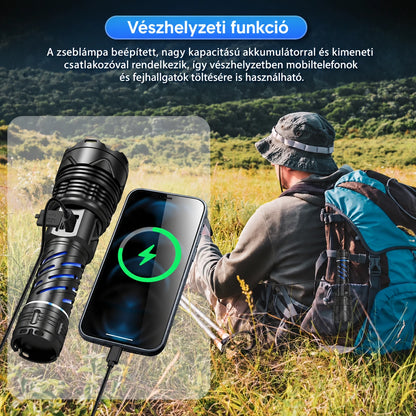 Zseblámpa vésztöltő funkcióval: telefon töltése az USB-kimenetről